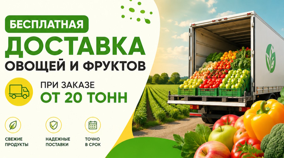 Акция! Бесплатная доставка овощей и фруктов при заказе от 20 тонн!